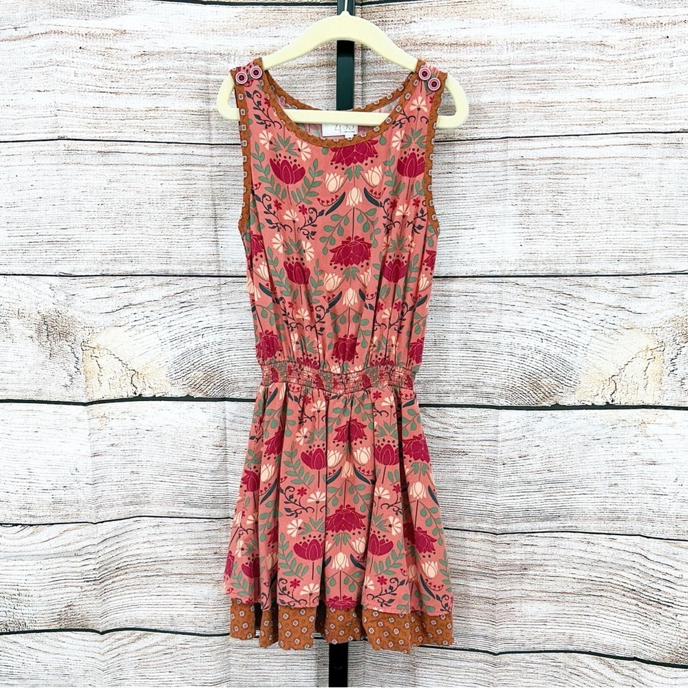 435 by Matilda Jane Pink and Brown Floral Picking flowers Dress Size 8